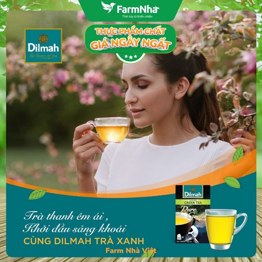 Trà Dilmah All Natural Green Tea Pure Green (Trà xanh tinh khiết) túi lọc 30g 20 túi x 1,5gr - Đóng gói riêng từng túi giữ hương vị tuyệt vời