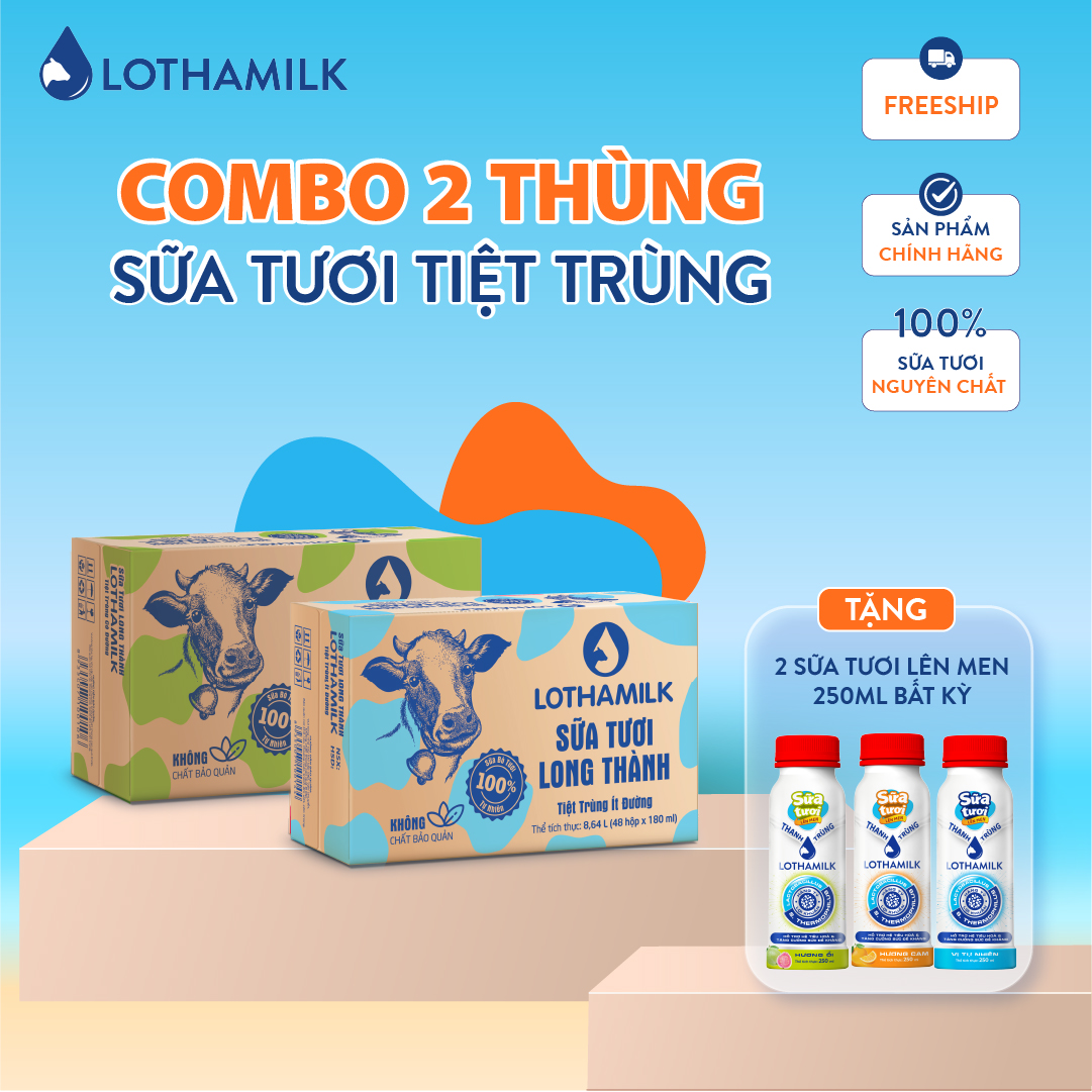 Thùng 48 Hộp Sữa Tươi Tiệt Trùng Lothamilk Ít Đường 180ml