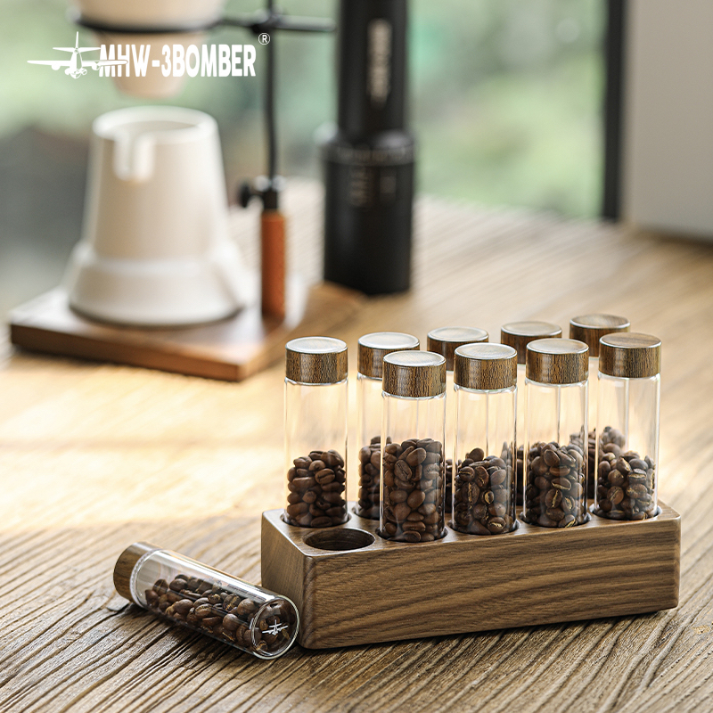 Bộ 10 Ống Đựng Hạt Cà Phê Kèm Khay Gỗ MHW-3BOMBER | COFFEE BEANS TUBES SETS WITH RACK