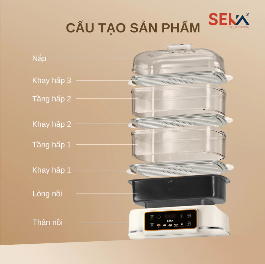 (HOT NEW) Nồi Lẩu Hấp 4 Tầng 24L SEKA SK6620 - 1500W Đa Năng 4 in 1 Hấp, Lẩu, Khử Trùng, Tiệt Trùng - Hàng Chính Hãng Bảo Hành 2 Năm