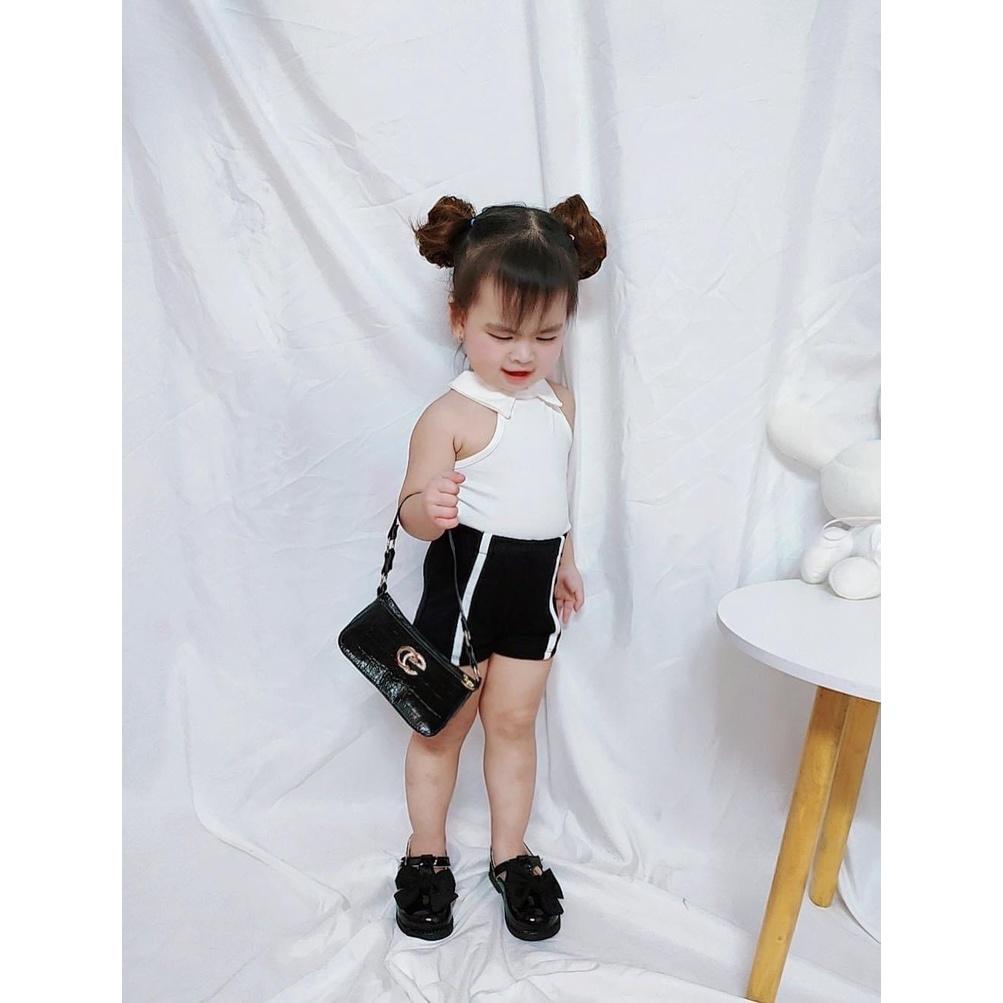 Bộ đồ bé gái áo trắng quần đen 2 sọc Coton, SIÊU DỄ THƯƠNG,MÁT 8-23kg Angel Baby Thời Trang Thiết Kế