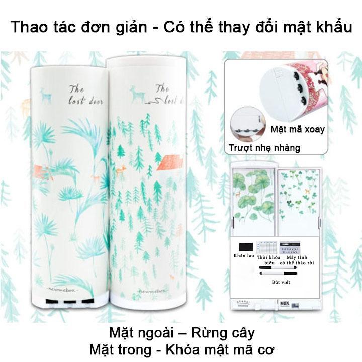 Hộp bút hiện đại thông minh có mật khẩu xoay số in hình rừng cây