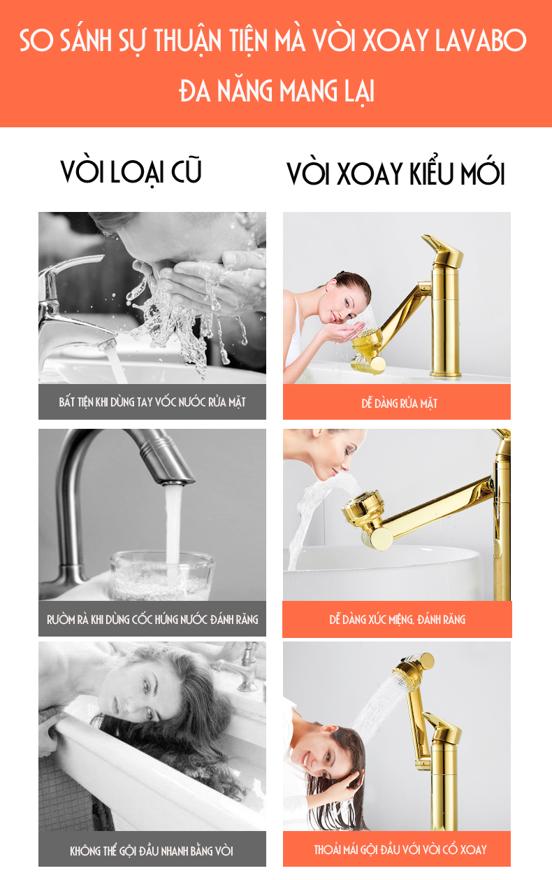 VÒI CHẬU RỬA MẶT LAVABO XOAY ĐA CHIỀU 360 ĐỘ SIÊU TIỆN DỤNG – XUẤT XỨ: Ý