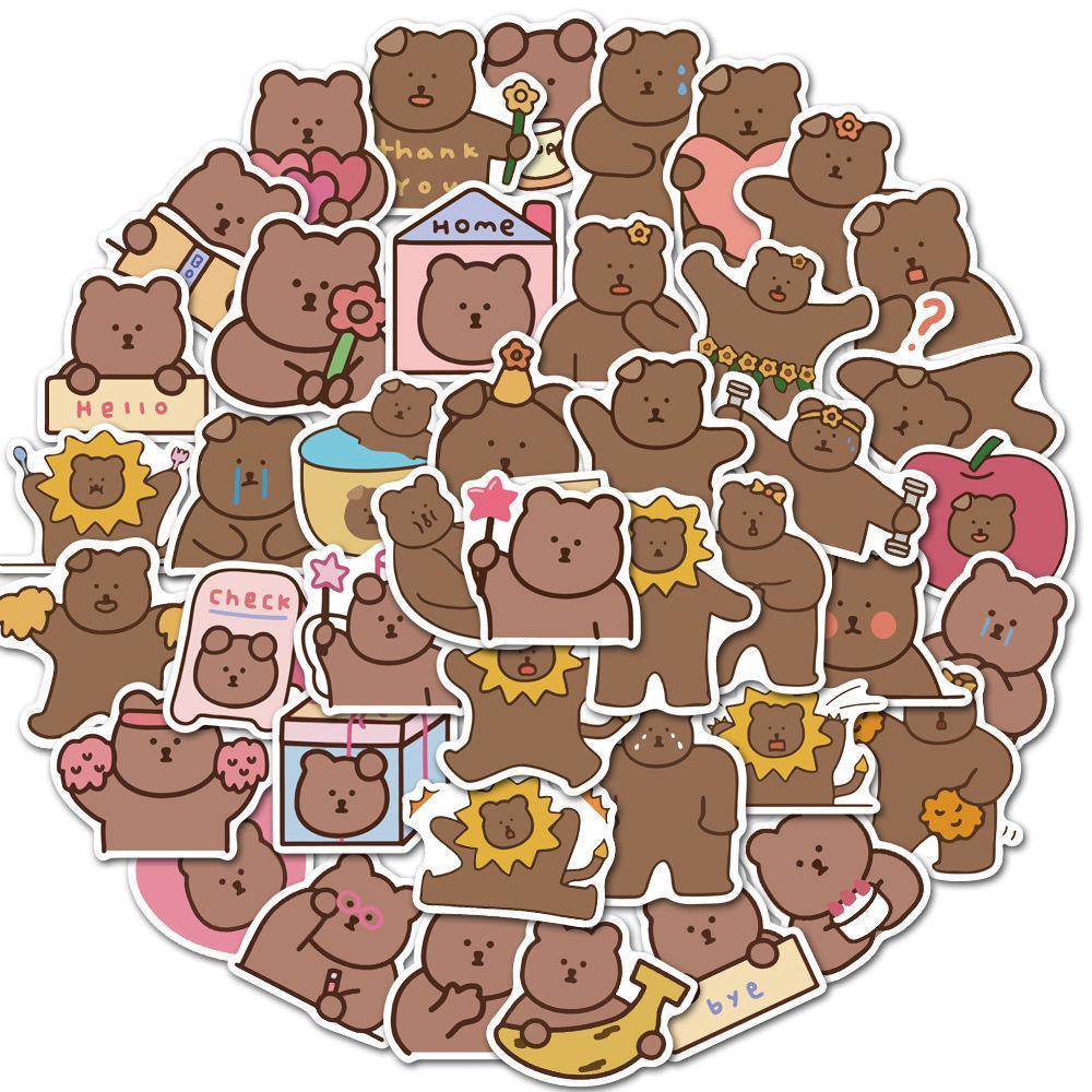 Sticker gấu nâu hàn quốc hoạt hình cute trang trí mũ bảo hiểm, guitar, ukulele, điện thoại, sổ tay, laptop-mẫu S62