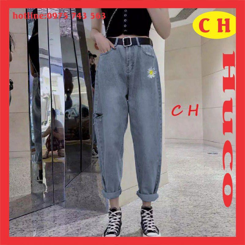 quần bò nữ, quần jeans hoa cúc và hoa cúc in chữ hàng bò dày dặn form bagy kèm video ảnh thật giá rẻ nhất