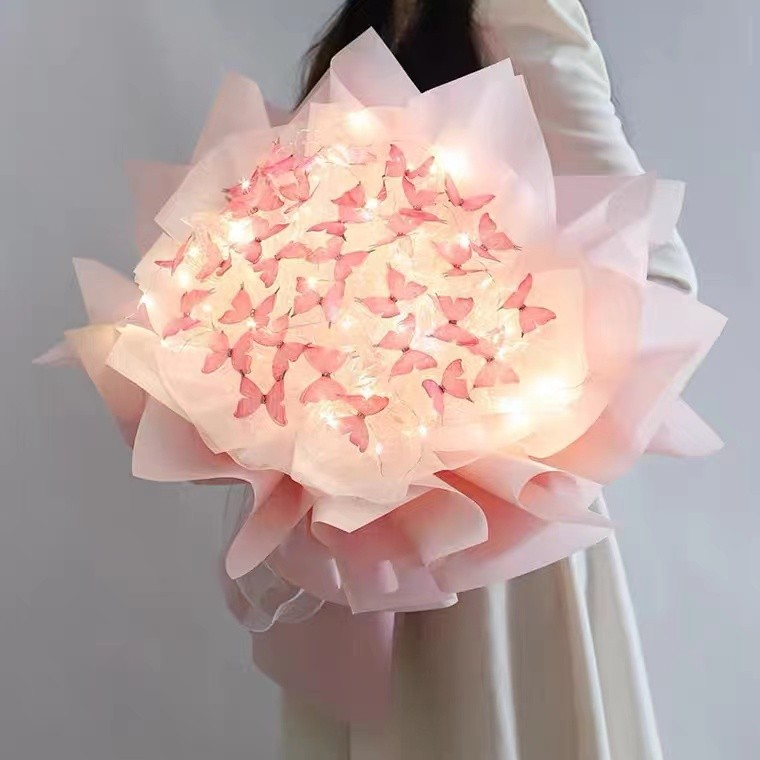 Set 50 bướm voan 2 lớp đính đá, bướm lụa đính đá làm bó hoa trang trí tóc trang trí váy đầm