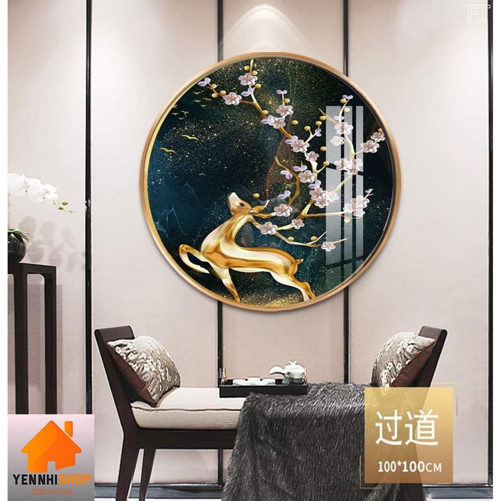 Tranh tráng gương tròn tuần lộc may mắn xả sốc giá xưởng đẹp hơn tranh canvas, tranh tô màu theo số, tranh decal