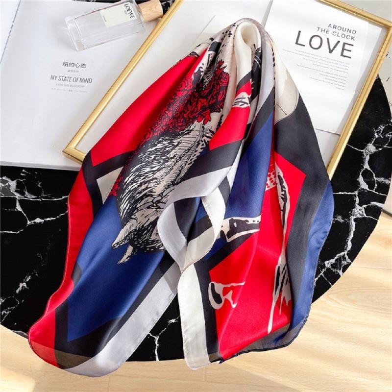 Khăn turban lụa vuông choàng cổ size 70x70cm in hình con ngựa