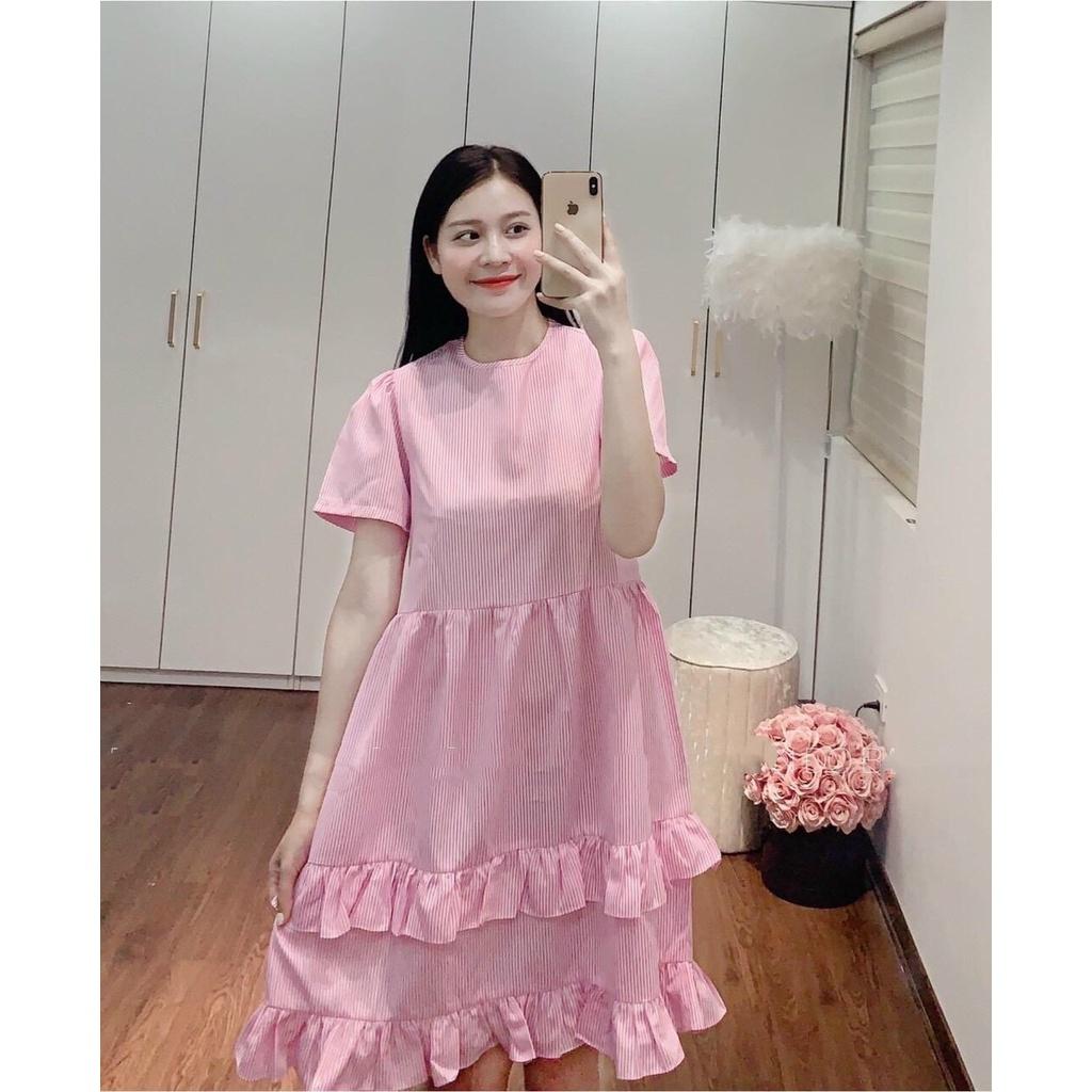 Váy kẻ dáng babydoll , dáng suông rộng, đầm xuông freesize, váy bầu dáng tầng, mã VS278 - Michi House