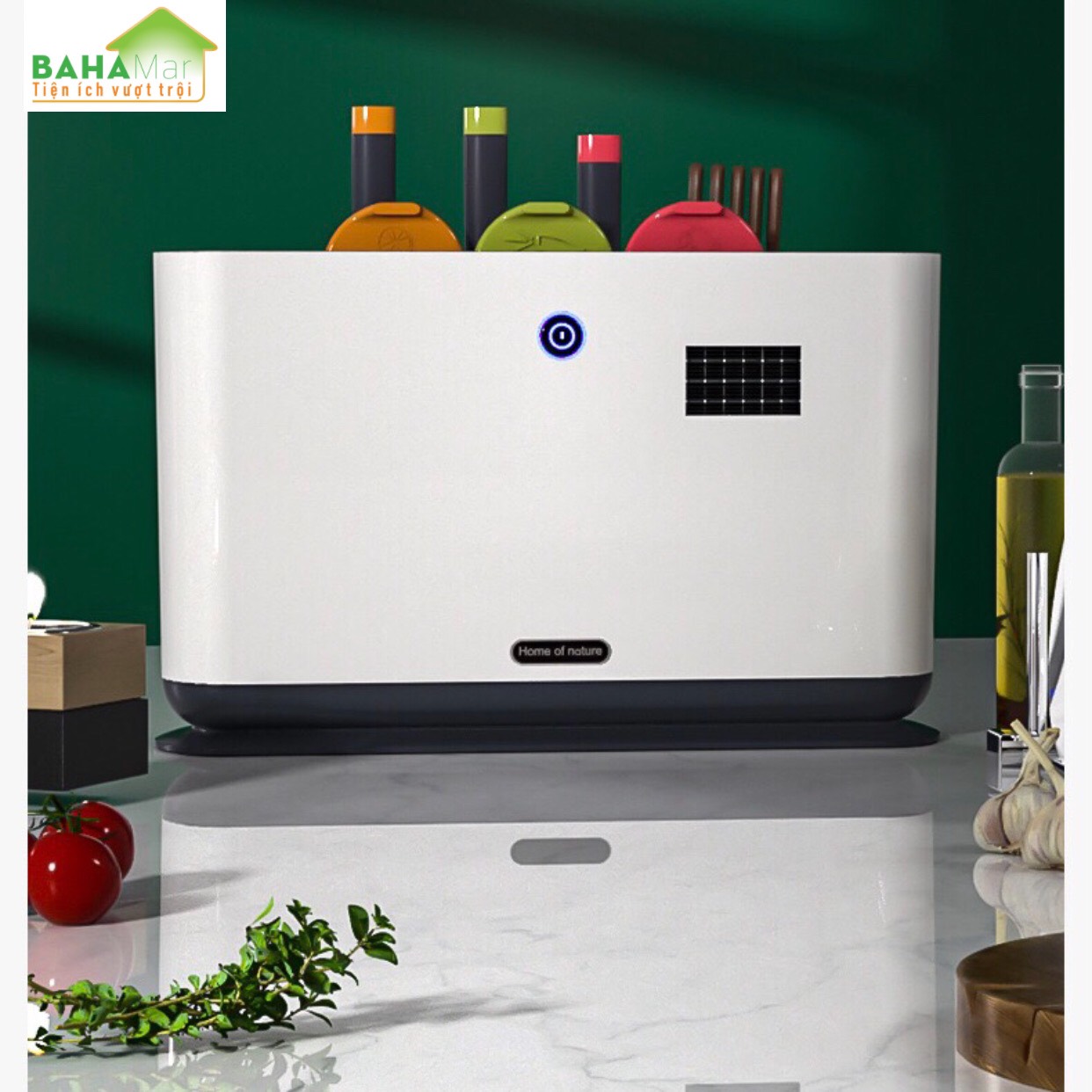 MÁY LÀM KHÔ TIỆT TRÙNG DAO THỚT BẰNG ÁNH SÁNG XANH UV CÓ SẠC NĂNG LƯỢNG MẶT TRỜI "BAHAMAR" Có sạc năng lượng ánh sáng, có hệ thống khử trùng bằng ánh sáng xanh, làm khô bằng không khí