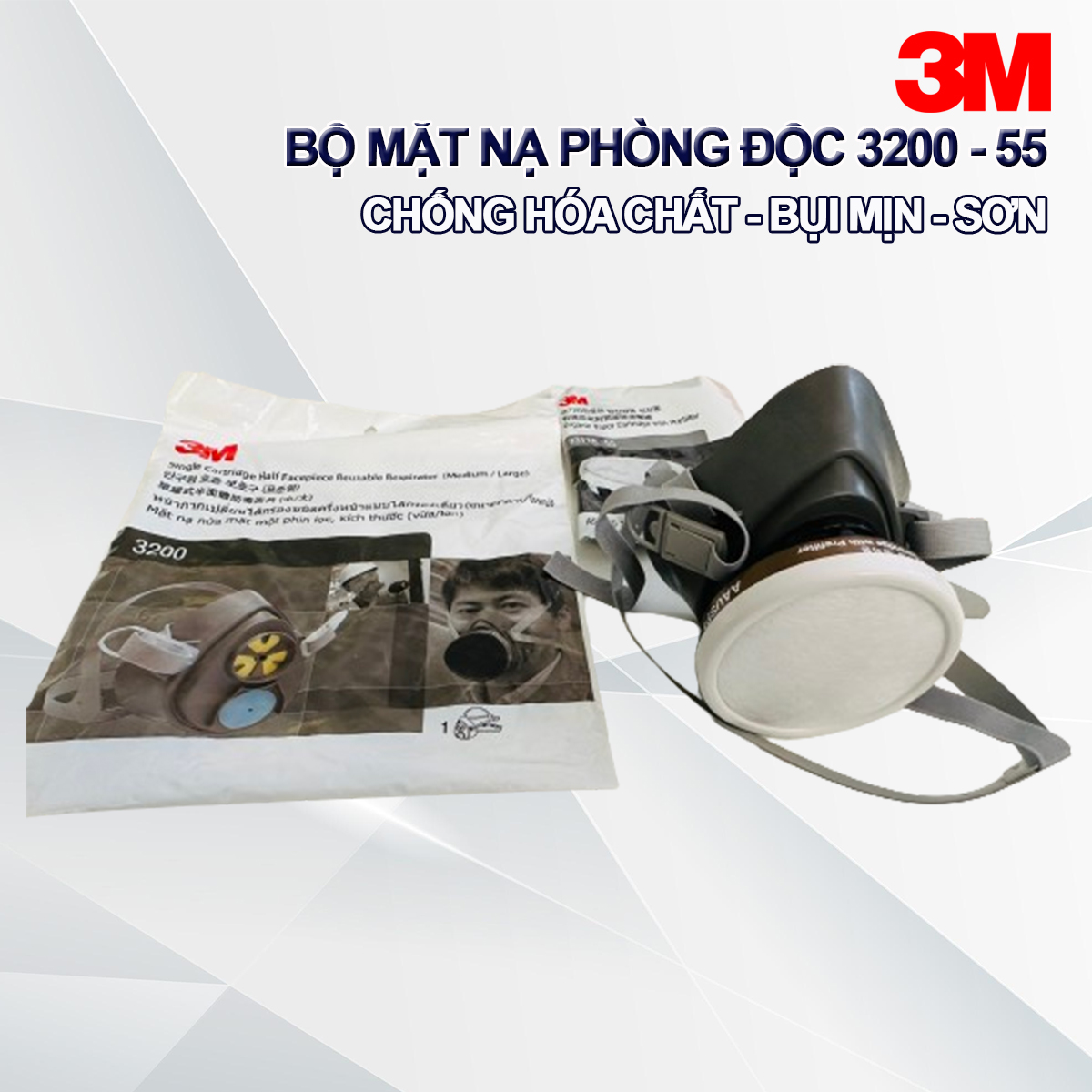 Bộ Mặt Nạ phòng độc 3M 3200- 55  Sử Dụng 1 Phin Lọc. Chống hóa chất , hơi , khí độc trong khi sơn, phun thuốc nông nghiệp,...