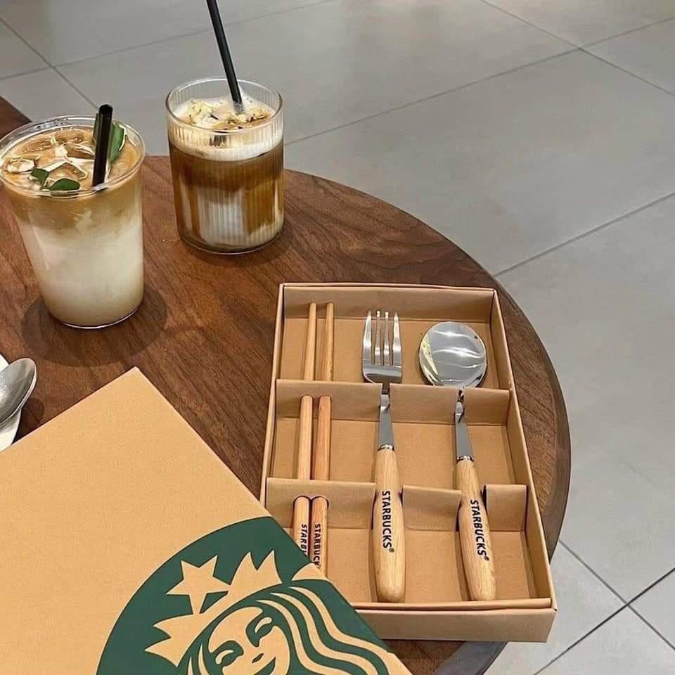 Bộ Muỗng Đũa Nĩa Kèm Hộp Starbuck Sang Xịn