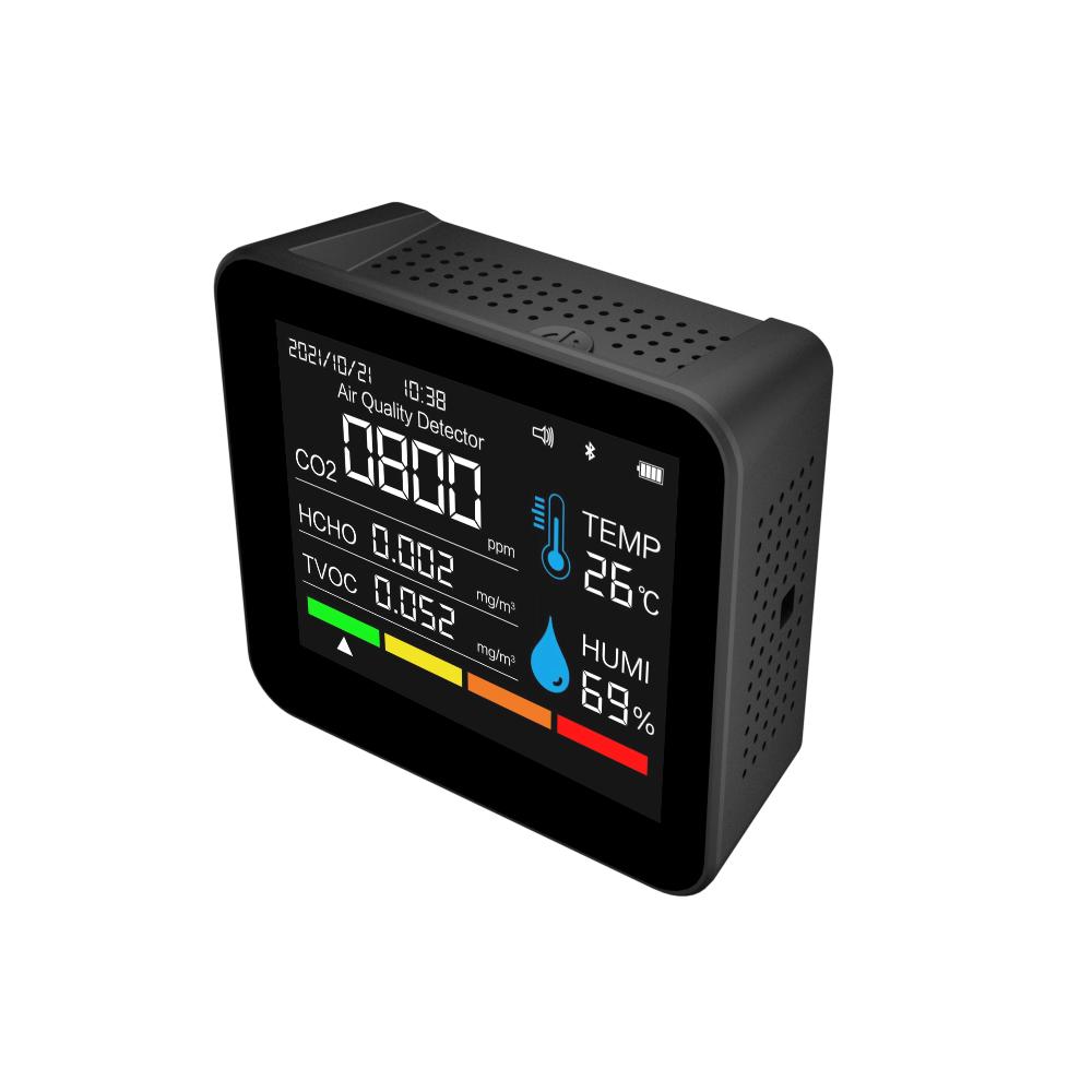 9 in 1 BT Air Quality Monitor CO2 Meter Carbon Dioxide Detector Time/Date CO2 TVOC HCHO PM2.5 PM1.0 PM10 Temperature Humidity Detection Support APP Control with Alarm Function for Home Office Car