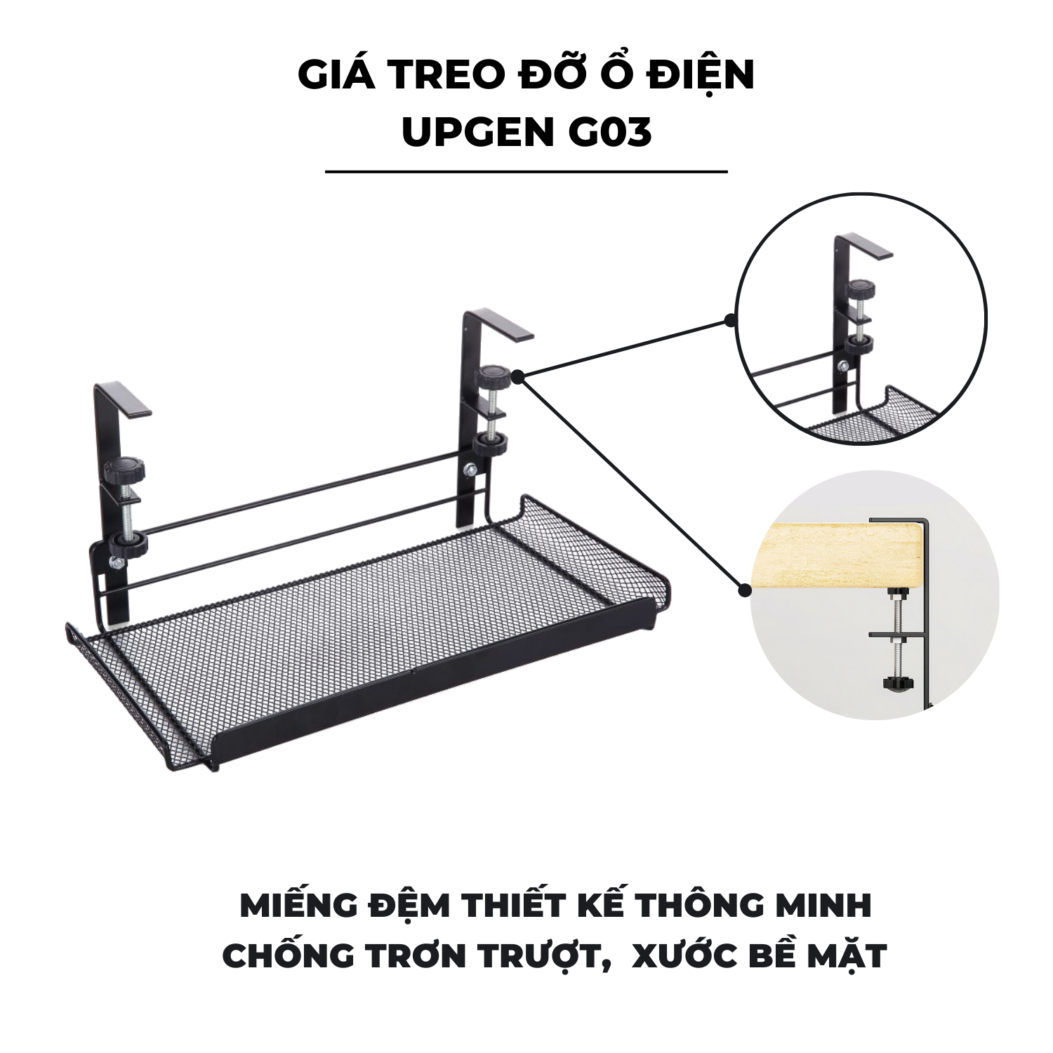 Giá đỡ treo Ổ cắm điện UPGEN G03 - Máng treo dây điện kẹp bàn tiện lợi cho phòng làm việc