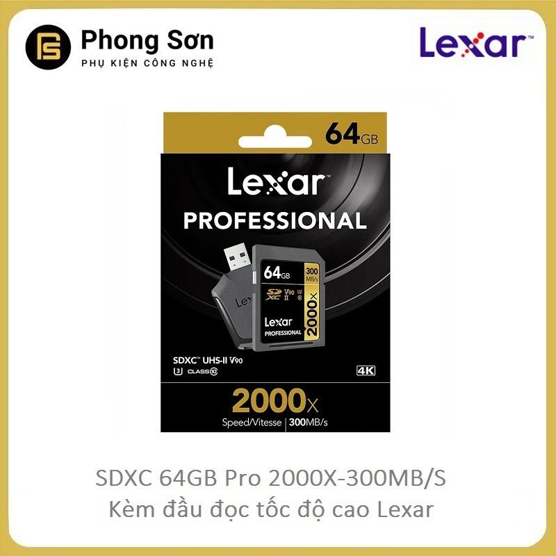 Thẻ Nhớ SDXC 64GB Pro 2000x 300mb/S Lexar, kèm đầu đọc Tốc độ cao  - Hàng Chính Hãng