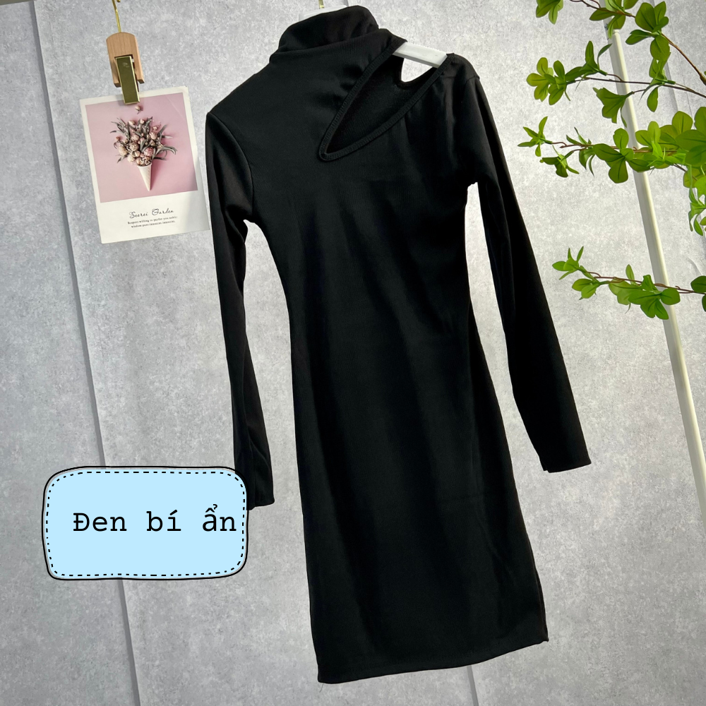 Đầm đẹp cổ cao khoét vai phong cách Hàn quốc ôm body tôn dáng mặc đi tiệc đi chơi đi du lịch hàng cao cấp có sẵn tại Han