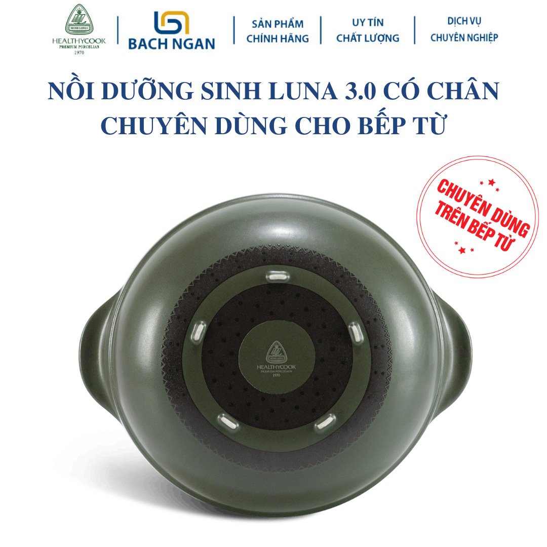 Nồi sứ dưỡng sinh Minh Long Luna 3.0L Bếp Từ - Bằng sứ, hàng đẹp, cao cấp, chắc chắn, an toàn sức khỏe, thực phẩm chín sâu và đều