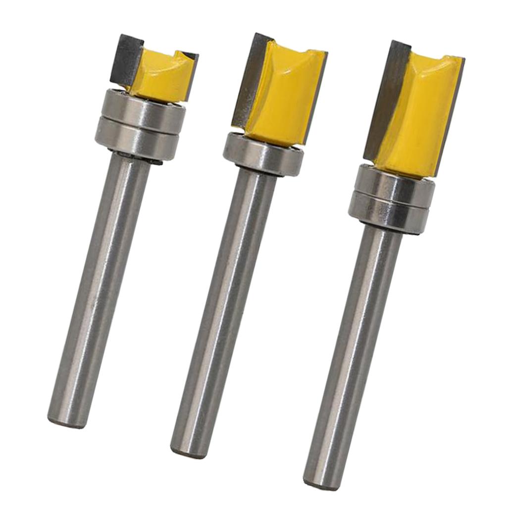3Pcs Durable Hard Alloy Mortise Template Flush Trim Router Bit Milling Cutter 6mm Shank