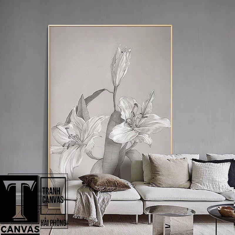 Tranh canvas treo tường phòng khách, tranh hiện đại nghệ thuật Hoa Ly trắng HL 01-02 (không kèm khung)
