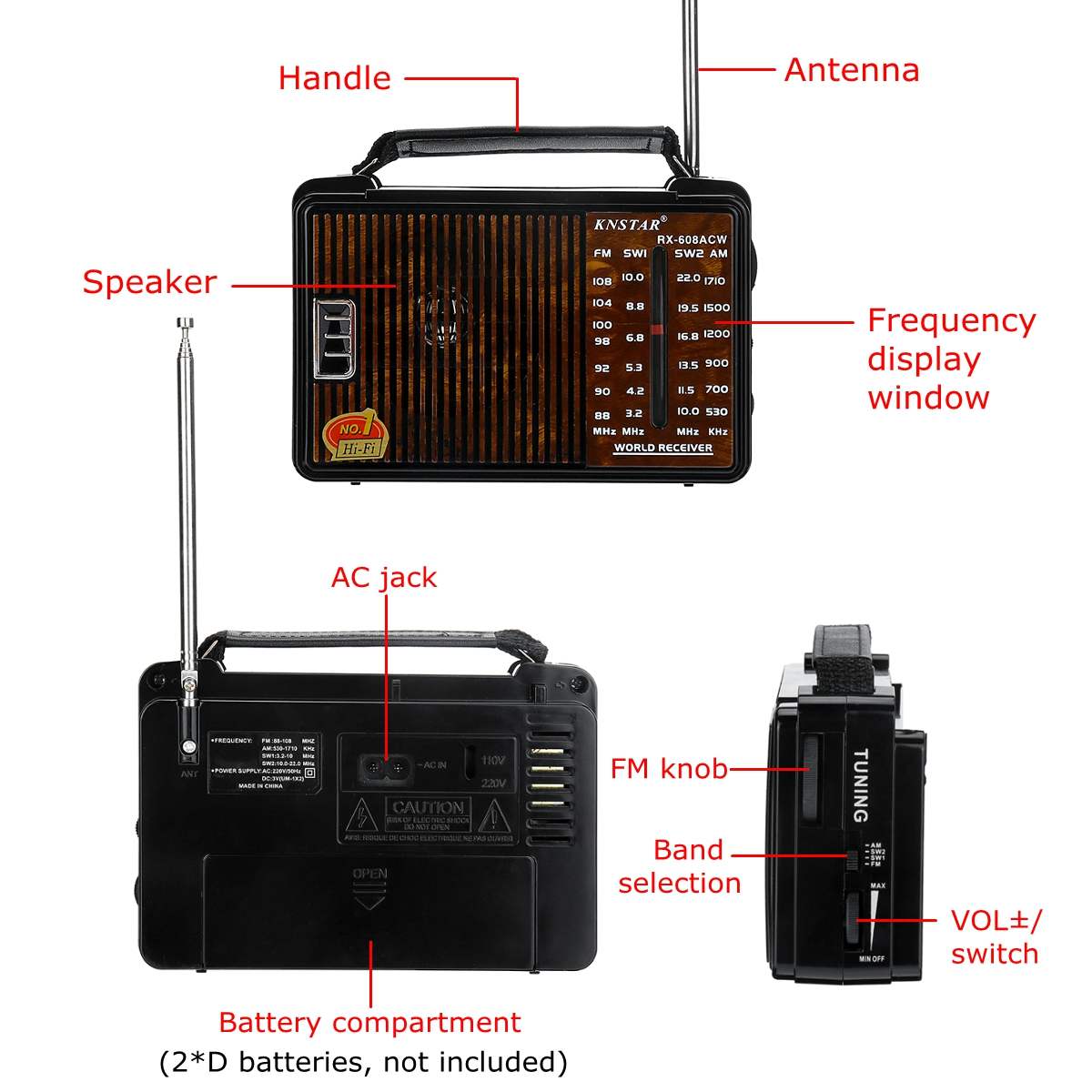 Đài radio nghe FM KNSTAR RX-608ACW 4 Băng tần Hàng Chính hãng