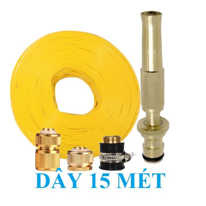 Bộ dây vòi xịt nước rửa xe, tưới cây . tăng áp 3 lần, loại 15m 206587 đầu đồng, cút đồng, + tặng mở chai