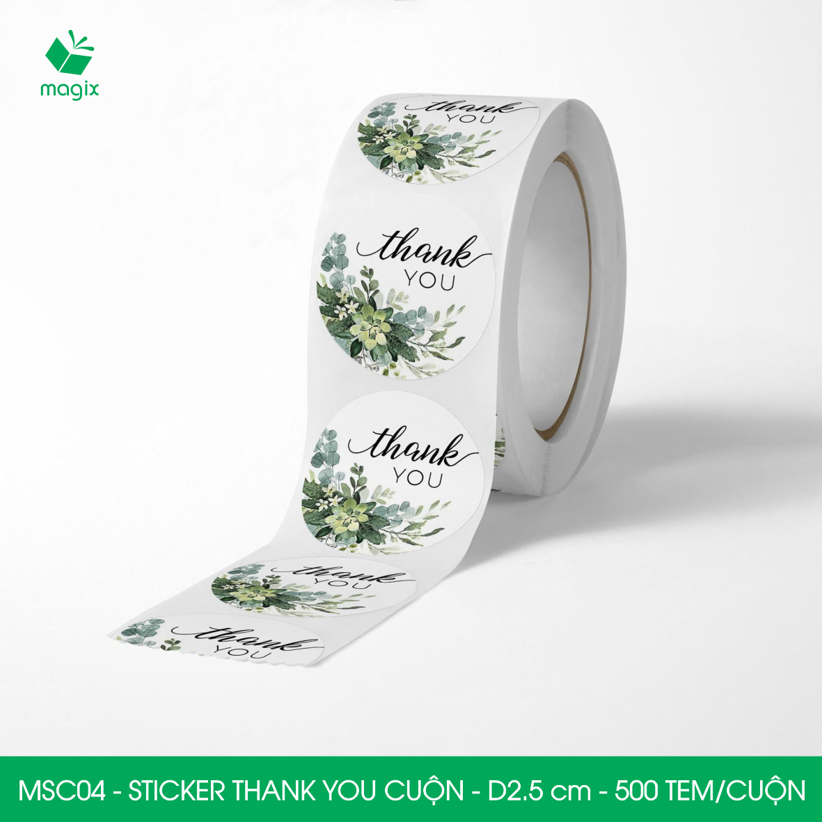MSC04 - D2.5 cm - Cuộn 500 sticker thank you tròn, nhãn dán thank you, tem dán cảm ơn