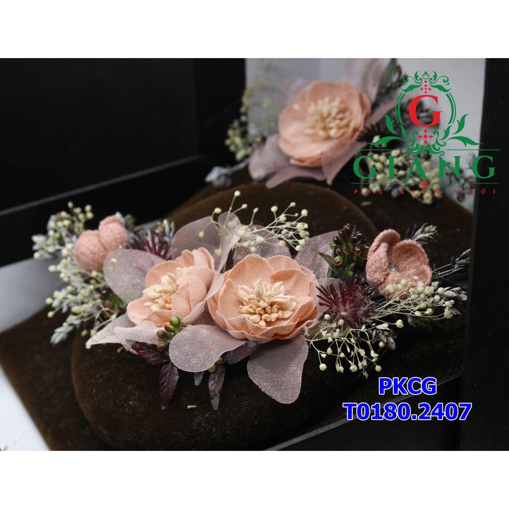 Cài tóc cô dâu hoa voan cỏ khô