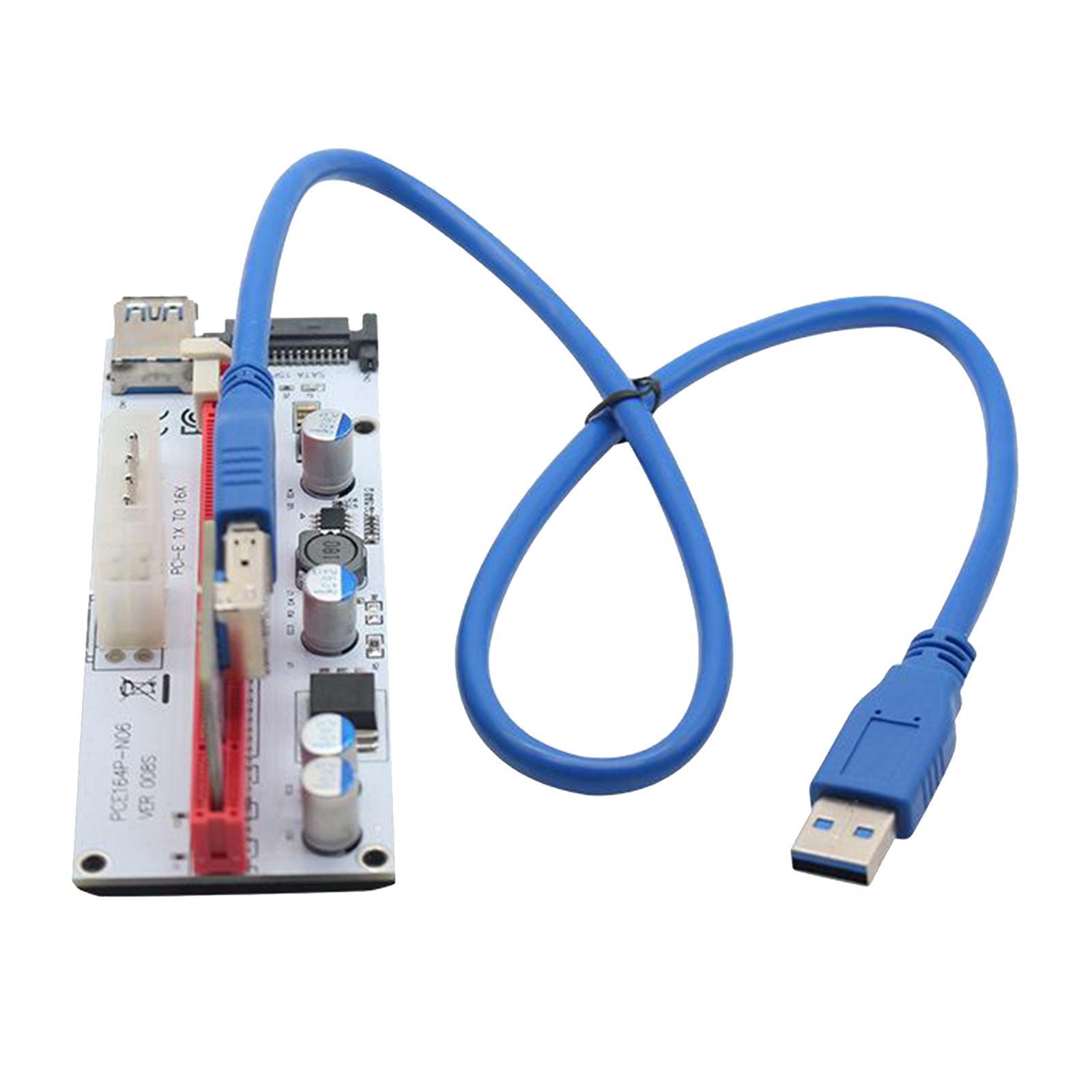 PCI-E Riser Card 008s 4Pin SATA 6PIN 1x to 16x Adapter Card USB3.0 3x