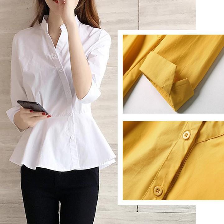 Áo sơ mi cổ lọ tay lỡ phong cách Hàn Quốc sang trọng