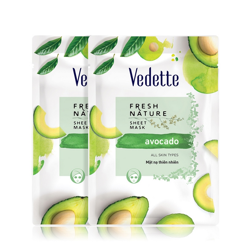 Combo 6 Mặt Nạ Thiên Nhiên Sáng Khỏe Tự Nhiên Bơ Vedette Fresh Nature Sheet Mask Set Avocado 25g x 6