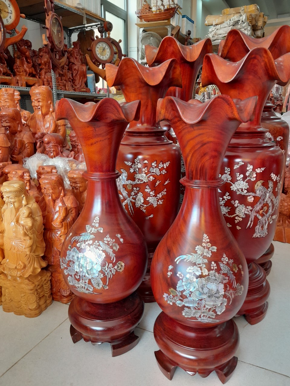 Cặp Lục Bình Gỗ Lim Cẩn Hoa Cao - 50cm - mẫu Mới siêu đẹp