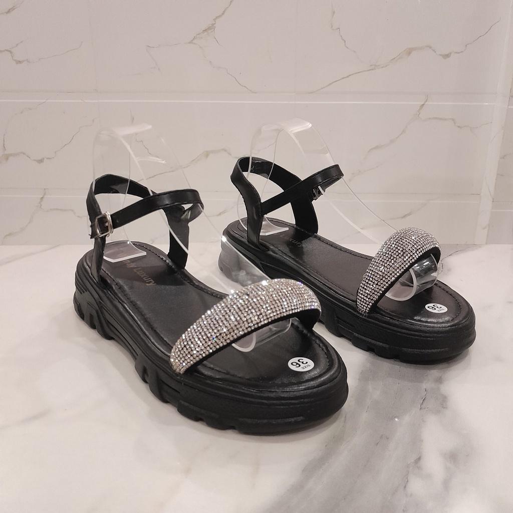 Giày Sandal bánh mì CAO 4P QUAI NGANG KIM TUYẾN LẤP LÁNH siêu xinh