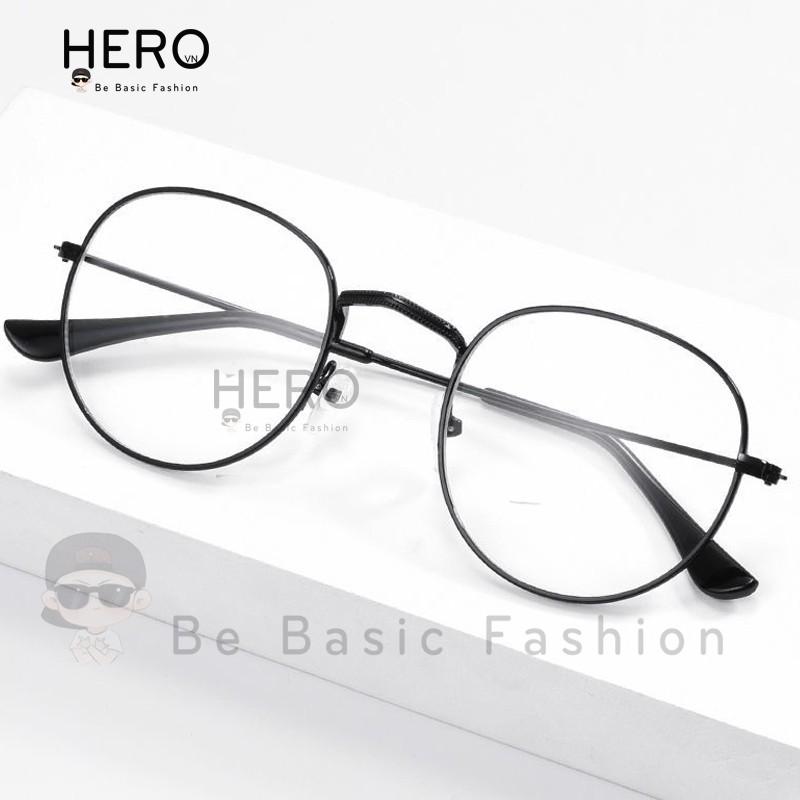 Kính Nobita Ulzzang Thời Trang Hàn Quốc, Kính Không Độ Giả Cận Gọng Oval Màu Đen HERO KM01