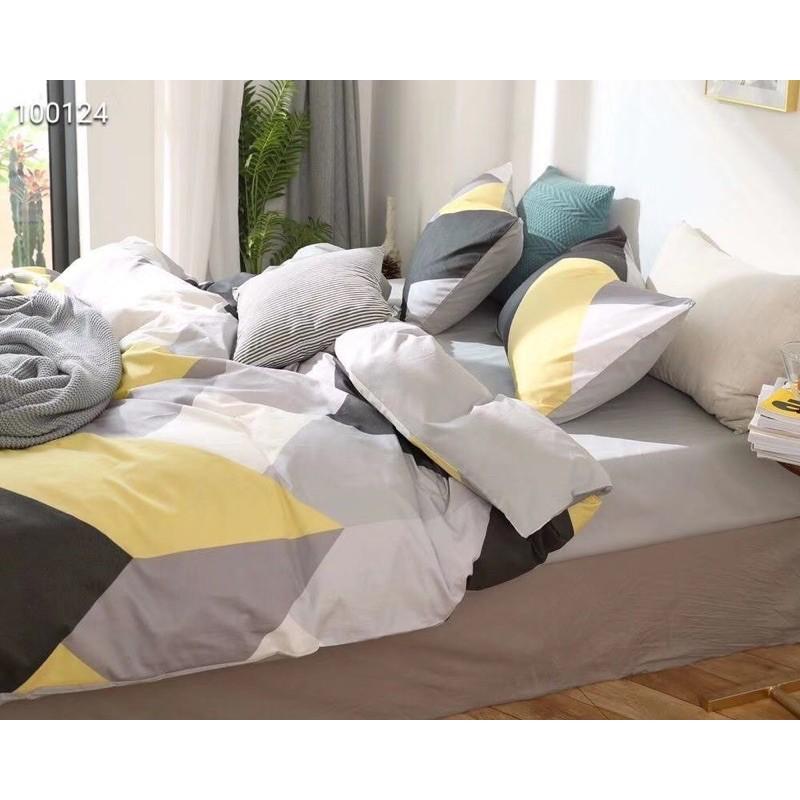 Bộ Chăn Ga Cotton Living 100%cotton Hàng Nhập Khẩu Cao Cấp 4 Món Kẻ Hiện Đại