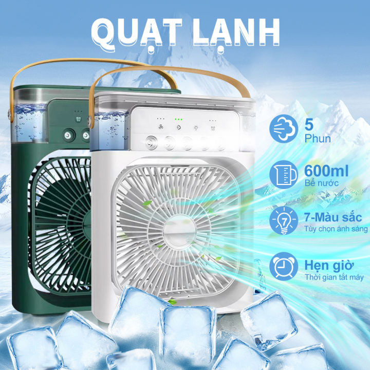 Quạt điều hoà hơi nước mini, Quạt hơi nước làm mát để bàn 3 chế độ gió dung tích bình chứa nước 600ml tích hợp đèn led