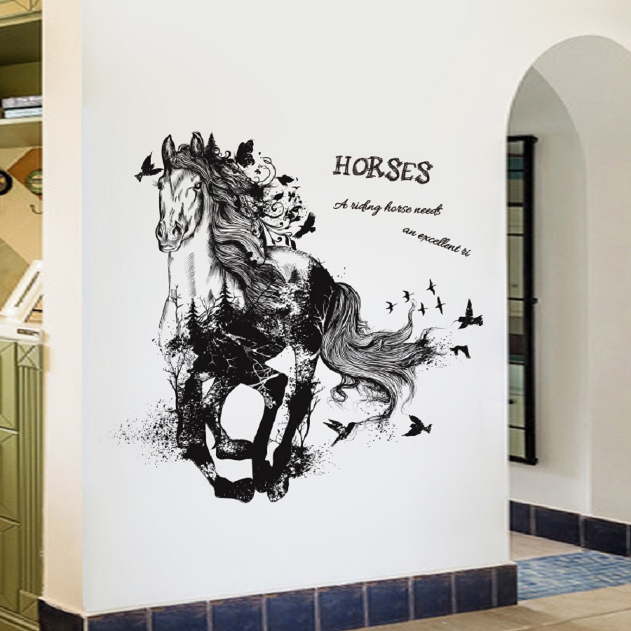 Decal dán tường trang trí ngựa HORSES phòng khách phòng ngủ MÃ ĐÁO THÀNH CÔNG