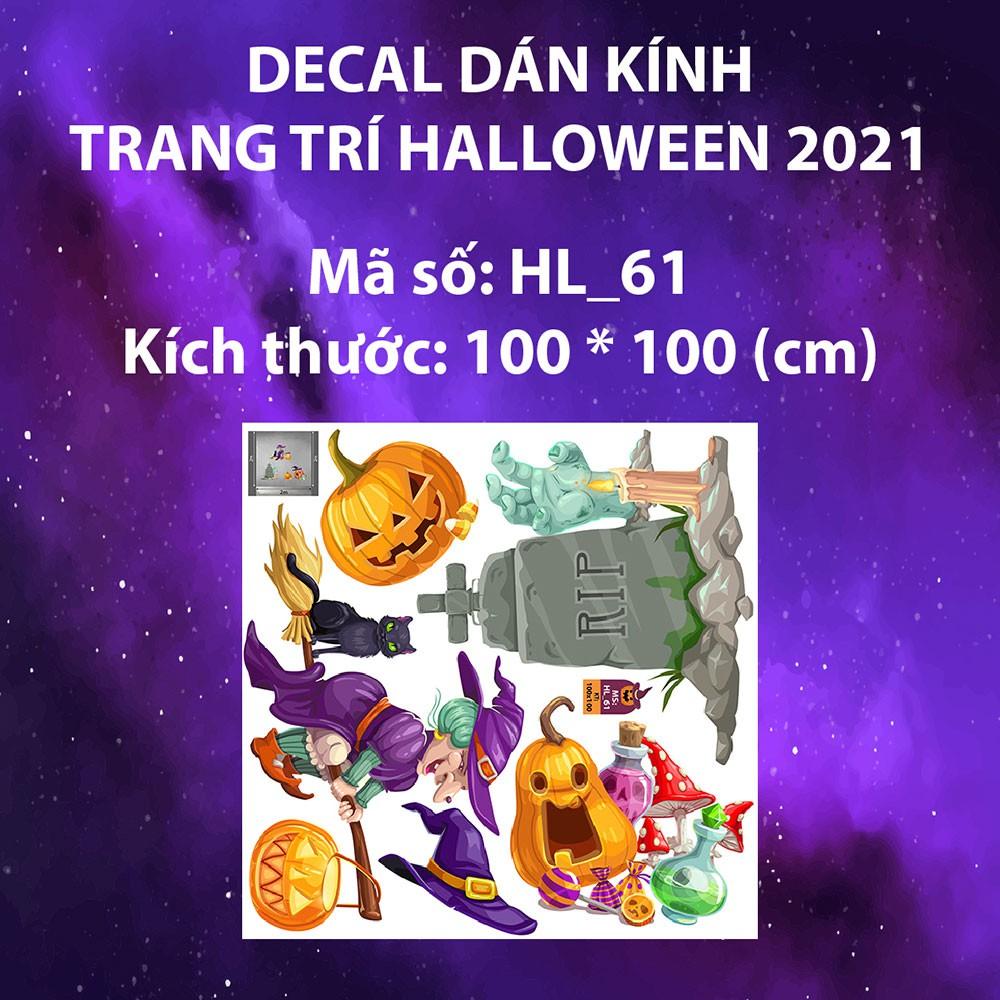 DECAL TRANG TRÍ HALLOWEEN 2021 COMBO PHÙ THỦY VÀ BÍ NGÔ MA QUÁI