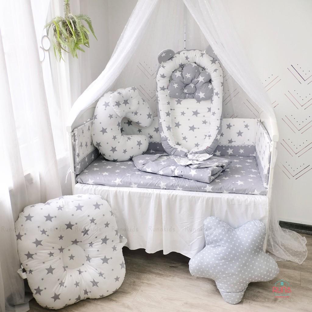 Set quây bảo vệ bé khi dùng cũi RUNA KIDS - Chất liệu Cotton Hàn 100% cao cấp mềm mịn, thoáng mát, an toàn cho bé