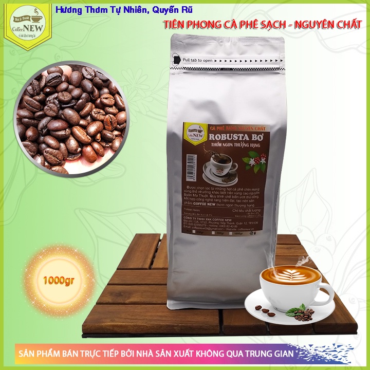 Cà Phê ROBUSTA Bơ (Gói 1kg) - Tặng Lót Ly - Thơm Ngon Độc Đáo - Hậu Đậm, Vị Đắng - Coffee New