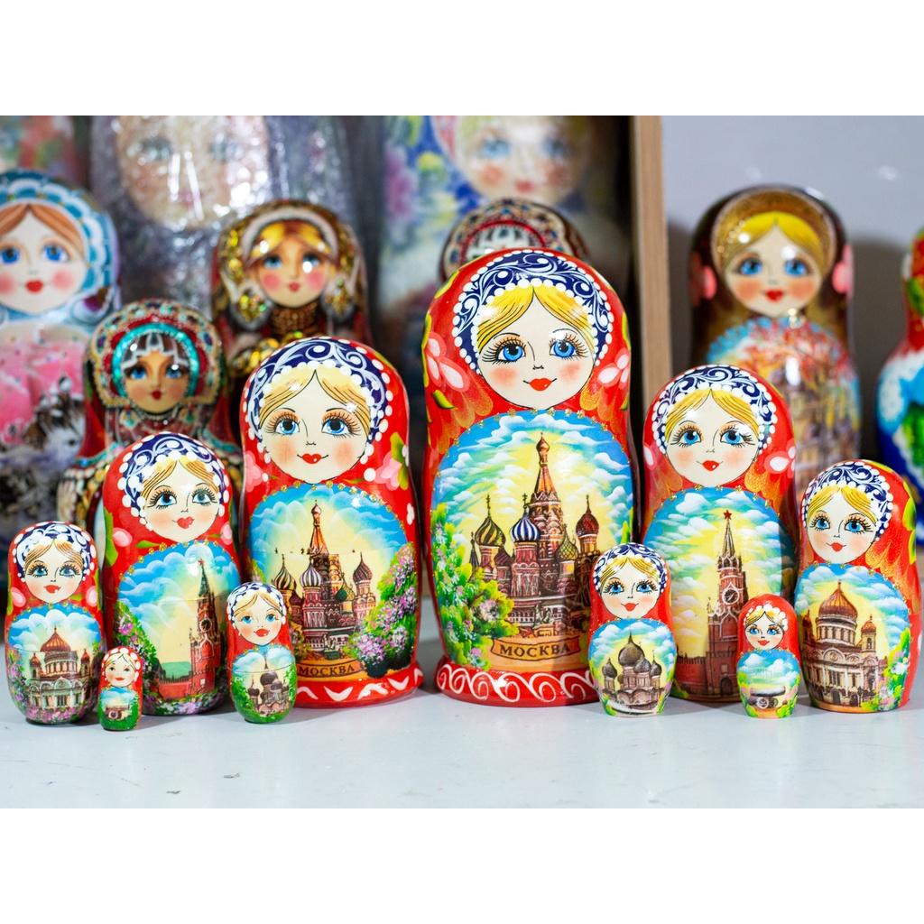 BỘ BÚP BÊ NGA MATRYOSHKA 5 LỚP 15CM VÀ 18CM HOA VĂN "PHONG CẢNH MATXCOVA" CỰC ĐẸP VÀ SANG TRỌNG, ĐỘC ĐÁO