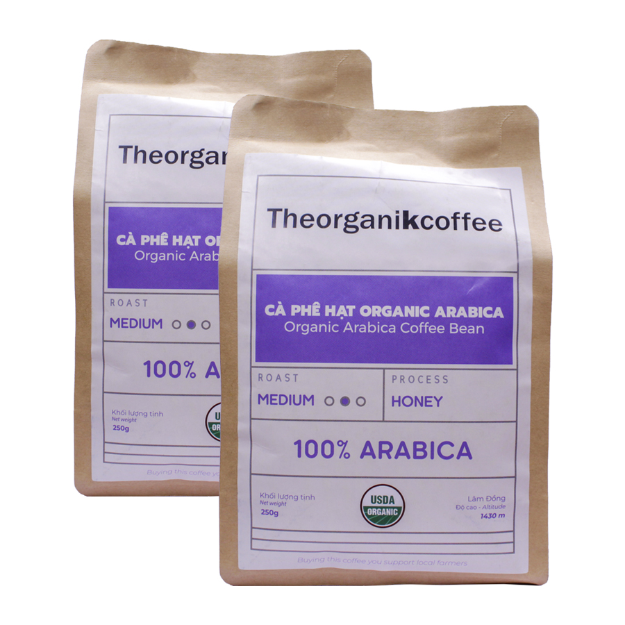 Cà phê Arabica hữu cơ rang mộc - dạng hạt, 250g