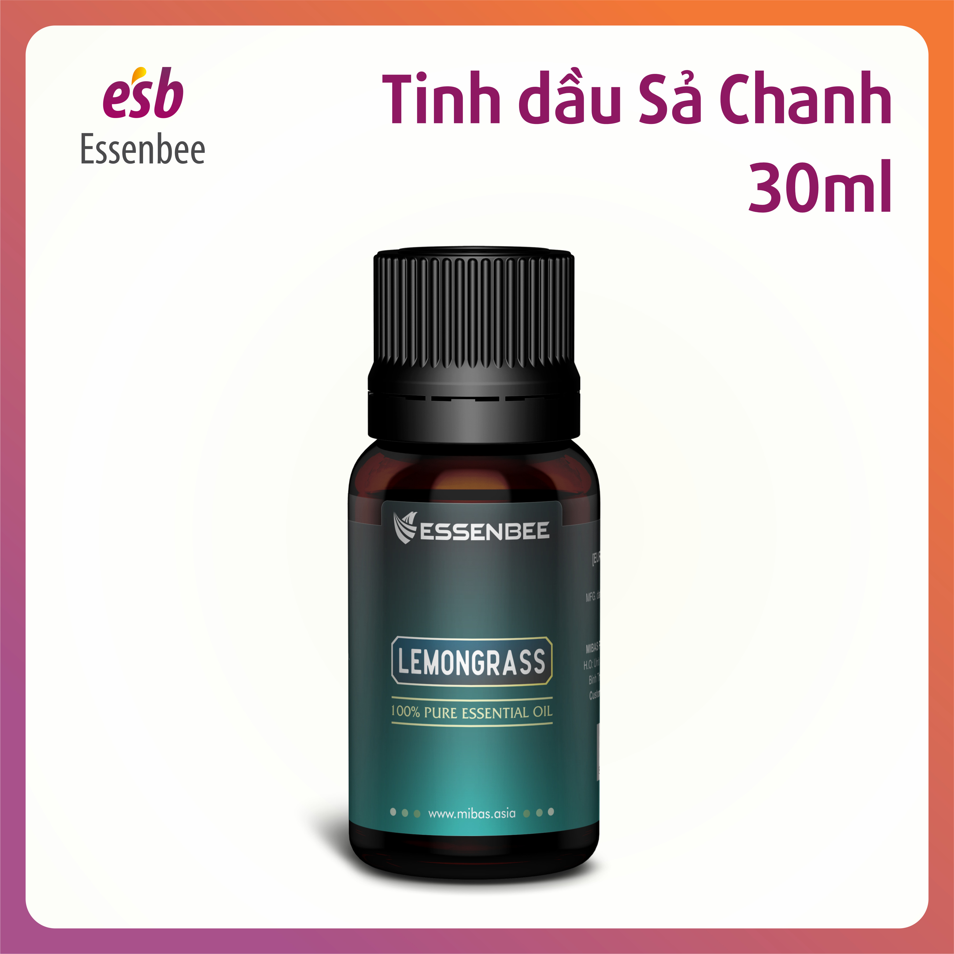 Tinh dầu thiên nhiên Sả Chanh - Essenbee - 30ml - Giúp thư giãn tinh thần, giảm stress, xua đuổi côn trùng và muỗi, an toàn cho trẻ em