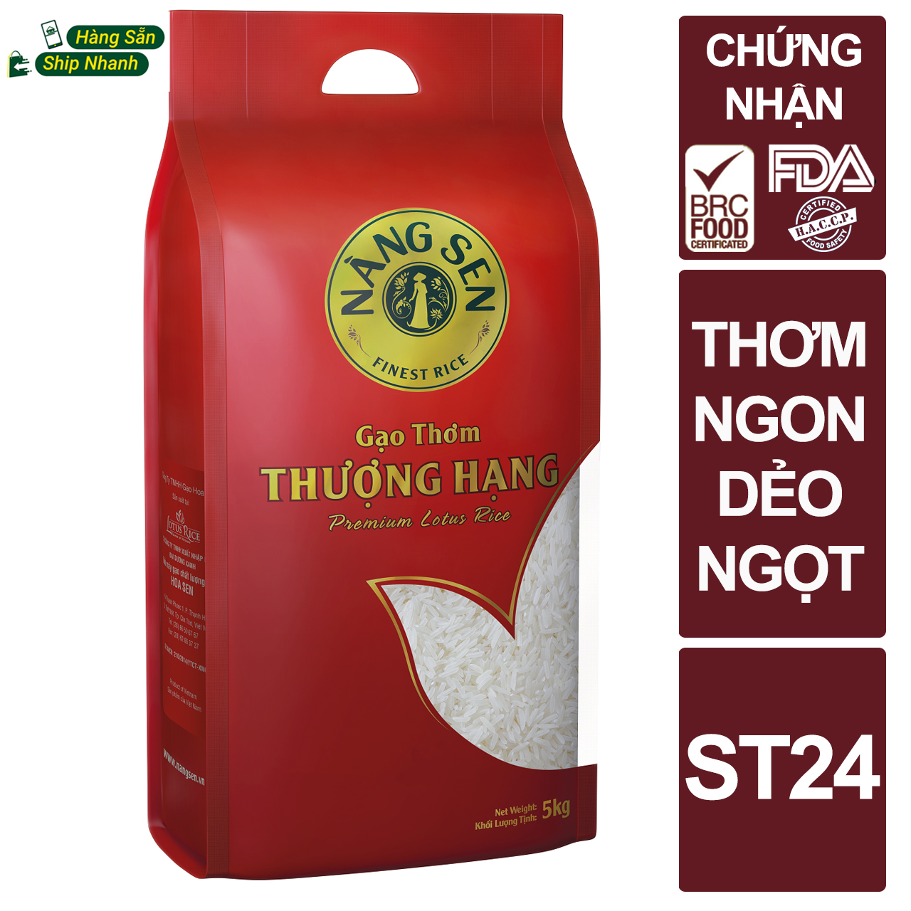 Gạo Thơm Thượng Hạng Nàng Sen 5kg - Thơm ngon dẻo nhiều - Chuẩn nhà hàng 5 sao