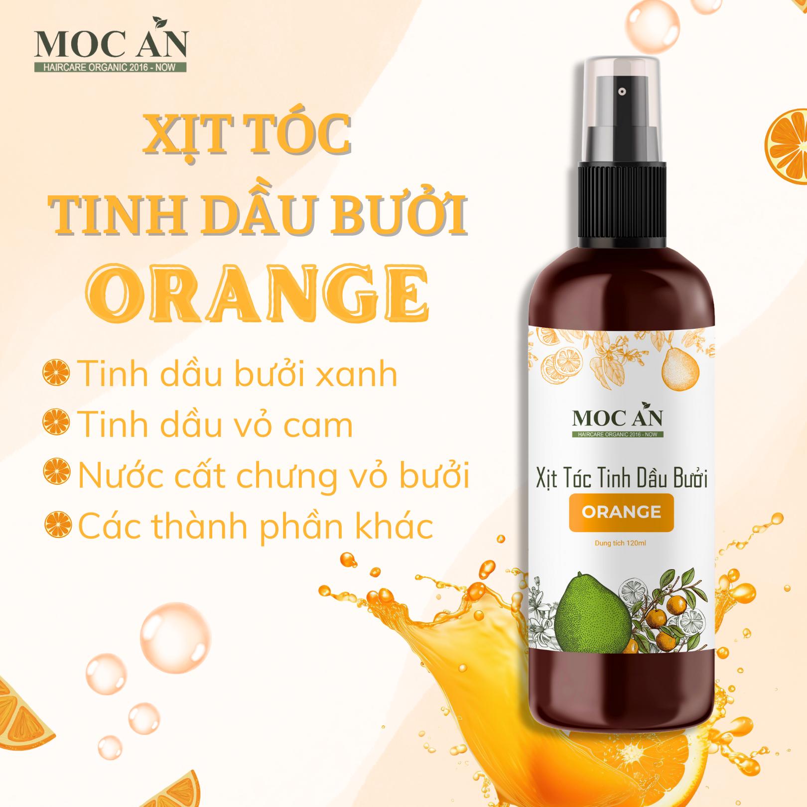 Xịt Kích Mọc Tóc Tinh Dầu Bưởi Cam Ngọt ( Orange ) 120ml Mộc Ân Haircare hỗ trợ giảm rụng, bảo vệ sợi tóc dưới ánh nắng