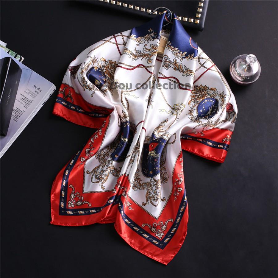 Khăn Lụa Vuông Yếm, Quàng Đầu Hotrend Hình Vương Miện - Chất Liệu Satin - 90x90cm - Mã KL053