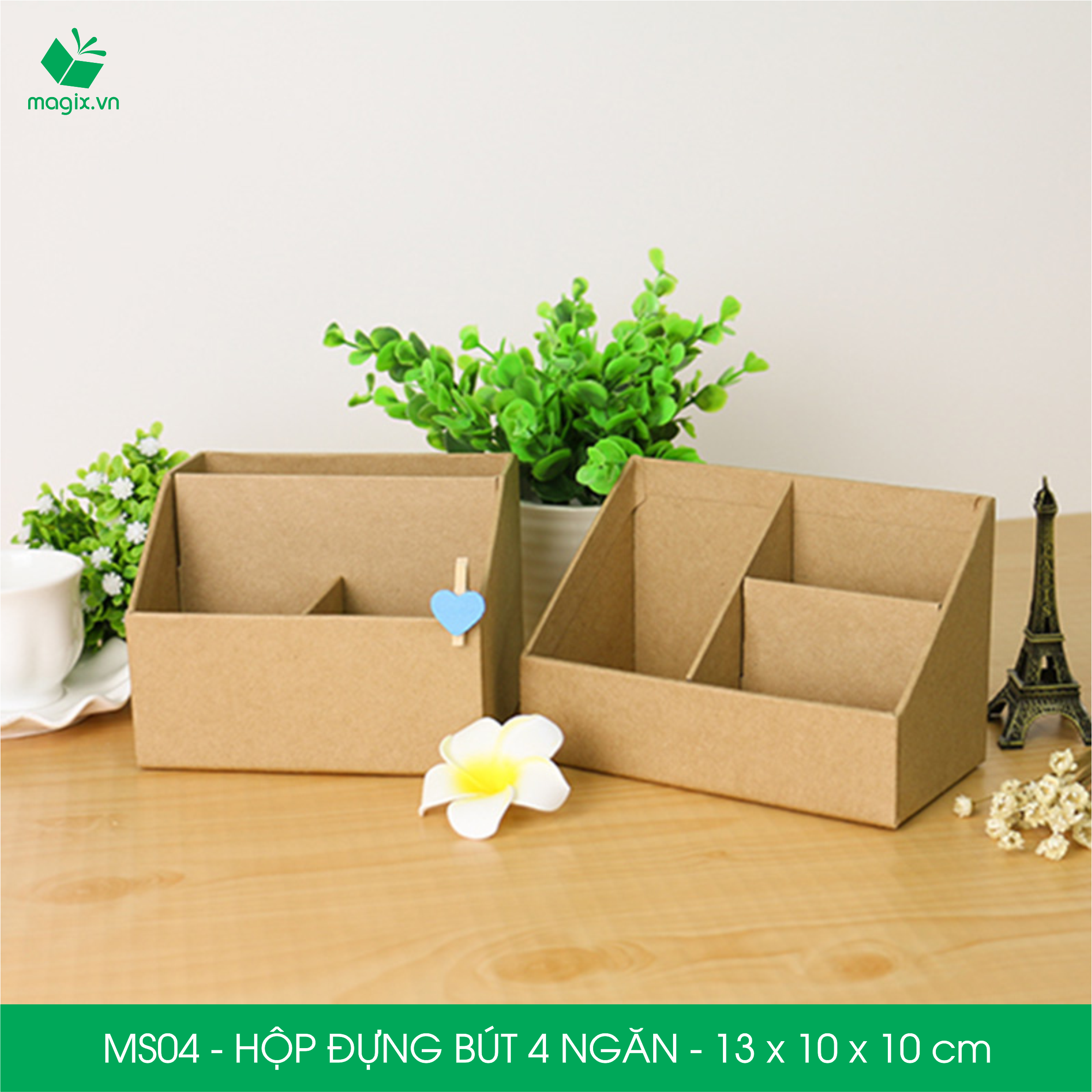 MS04 - Hộp đựng bút 4 ngăn đa năng bằng giấy carton - Kệ đựng bút để bàn