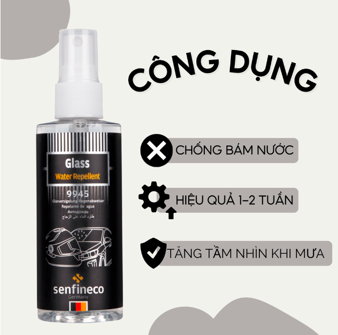 Bình xịt nano chống bám nước ô tô Senfineco 9945 chính hãng dung tích 100ml - Phụ kiện nội thất ô tô