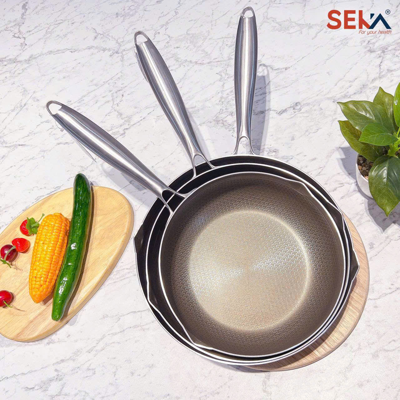 (Model New ) Chảo Sâu Lòng 7 Lớp inox316 TITANIUM SEKA 316S 22cm - 316M 24cm - 316L 26cm - Hàng Chính Hãng