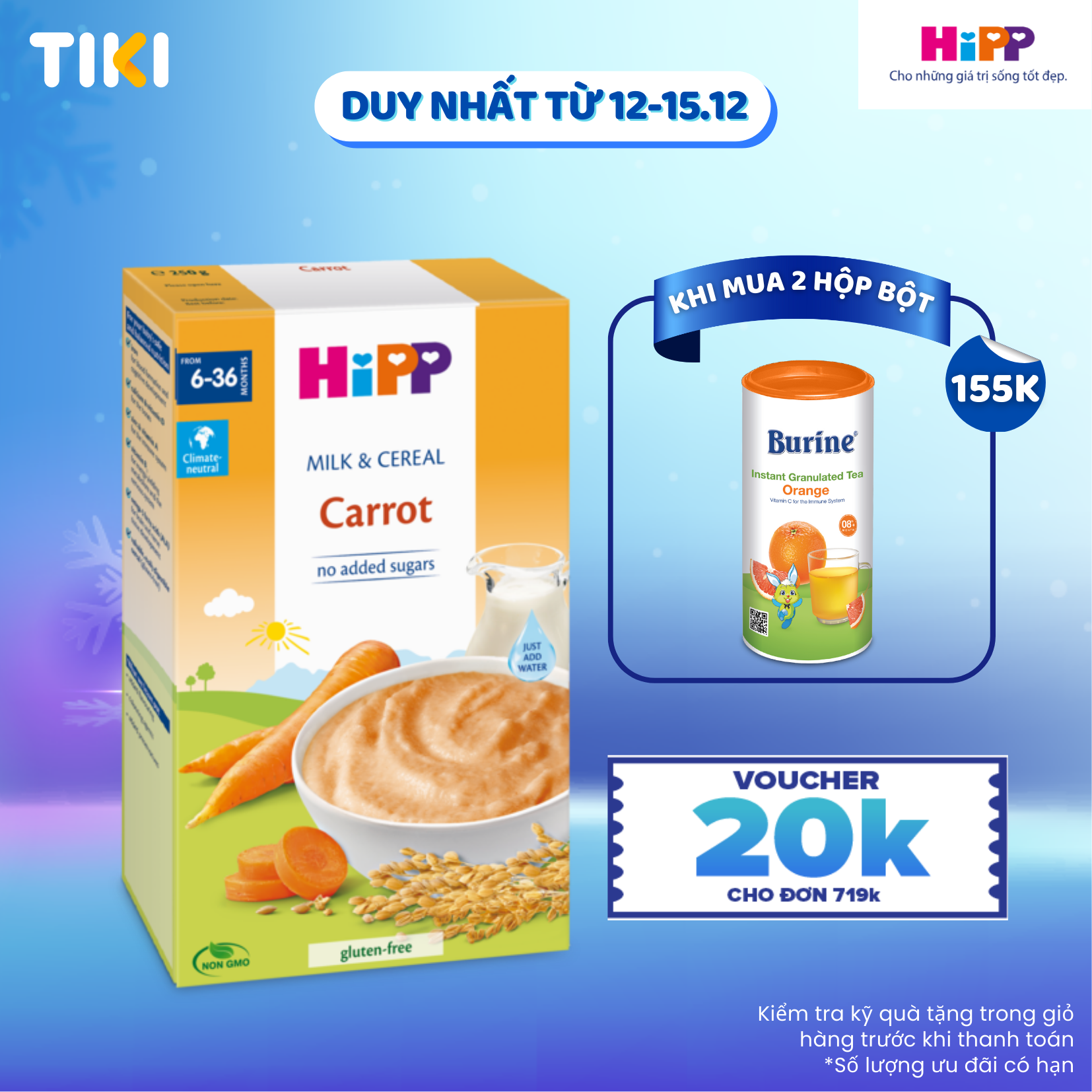 Bột ăn dặm dinh dưỡng Sữa, Ngũ cốc & rau củ - Cà rốt HiPP Organic 250g