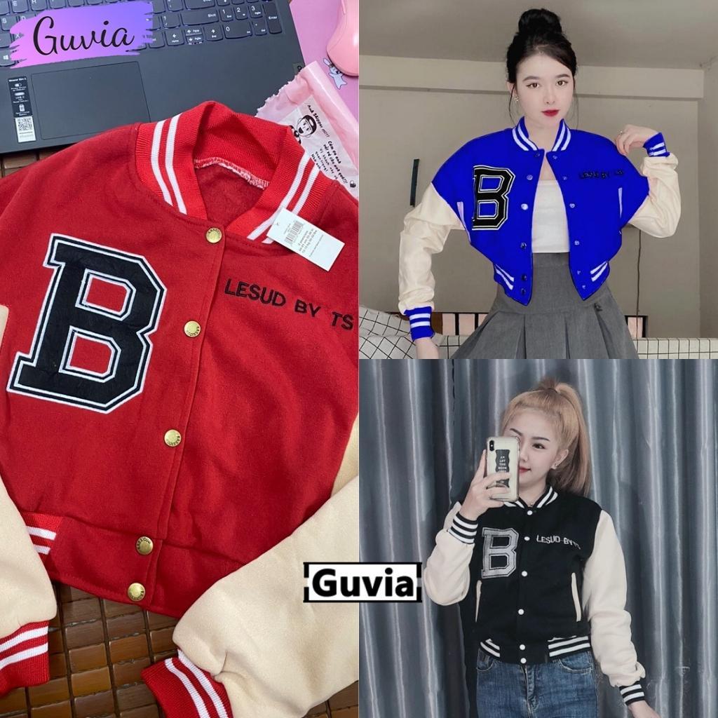 Áo Khoác Bomber Croptop Nỉ THÊU CHỮ B Nữ Form Rộng HOT Mặc Đẹp